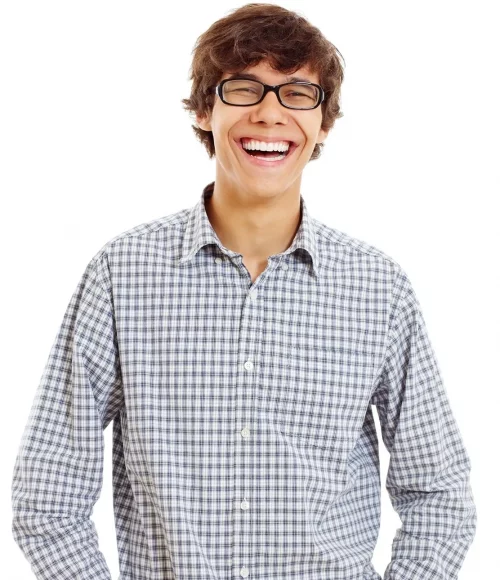 Happy teen male wearing eyeglasses